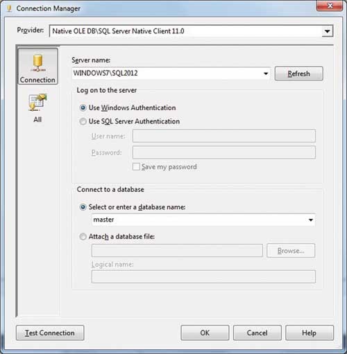 Указание информации о соединении