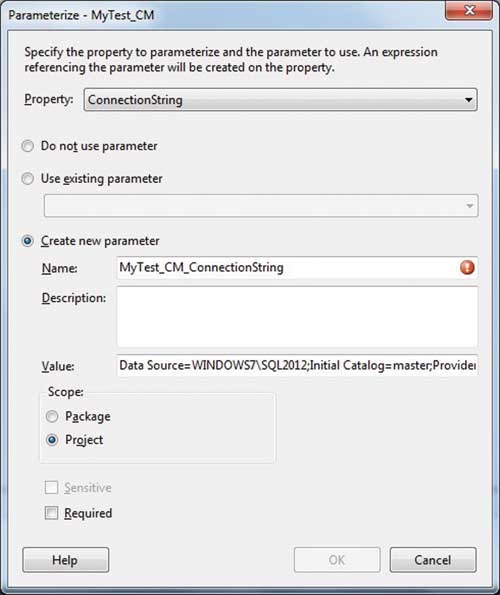 Создание параметра в свойстве ConnectionString в Connection Manager