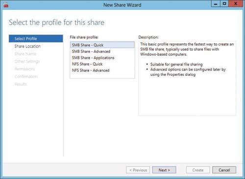 Окно New Share Wizard