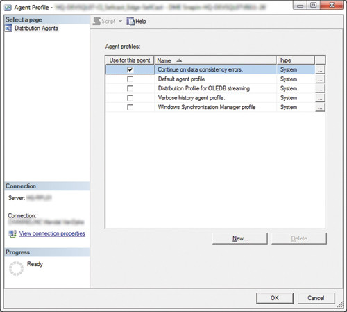 Профиль Continue on Data Consistency Errors, отмеченный в профиле агента распространителя