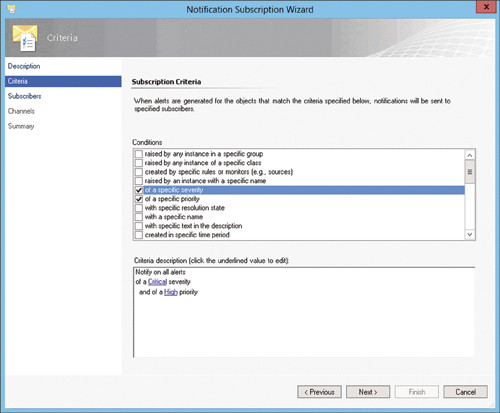 Настройка условий для уведомлений