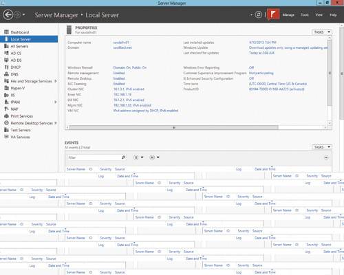 Узел навигации Local Server в системе Server 2012