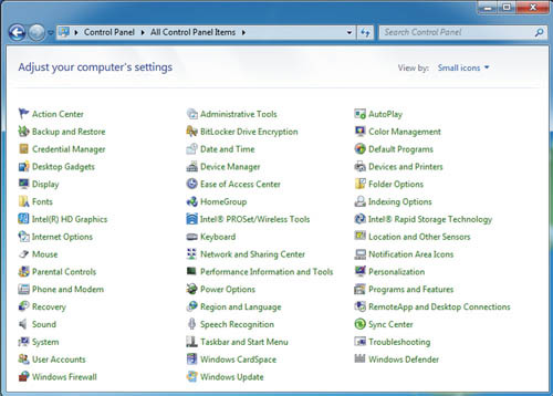 Панель управления встраиваемой версии Windows с шаблоном Application Compatibility