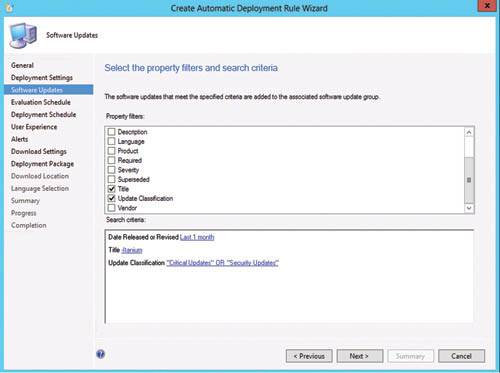 Установка фильтров и критериев поиска