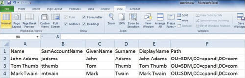 Применение CSV-файла для создания нескольких пользовательских учетных записей одновременно