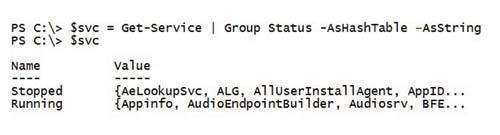 Создание хэш-таблицы $svc и просмотр ее?содержимого
