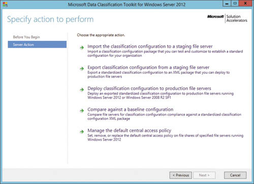 Основные действия Data Classification Toolkit