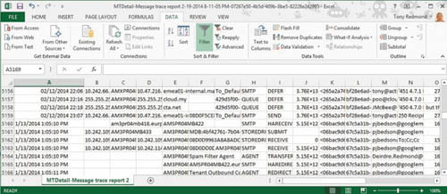 Информация трассировки в Excel