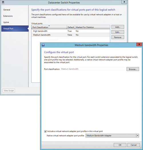 Указание классификации портов и профиля виртуального порта для логического коммутатора
