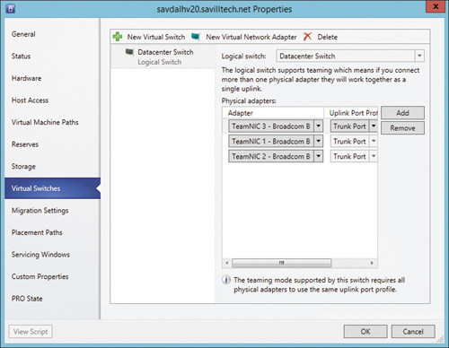 Назначение логического коммутатора хосту и выбор сетевых адаптеров