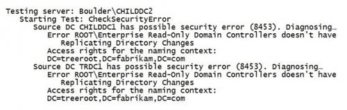 Фрагмент вывода DCDiag.exe