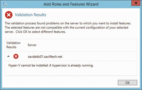 Ошибка при запуске Hyper-V из Server Manager внутри виртуальной машины