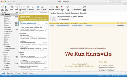 Интерфейс Outlook для Mac