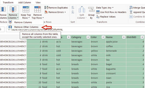 Удаление столбцов