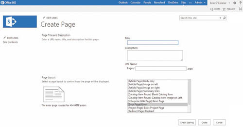 Окно создания содержимого новой страницы