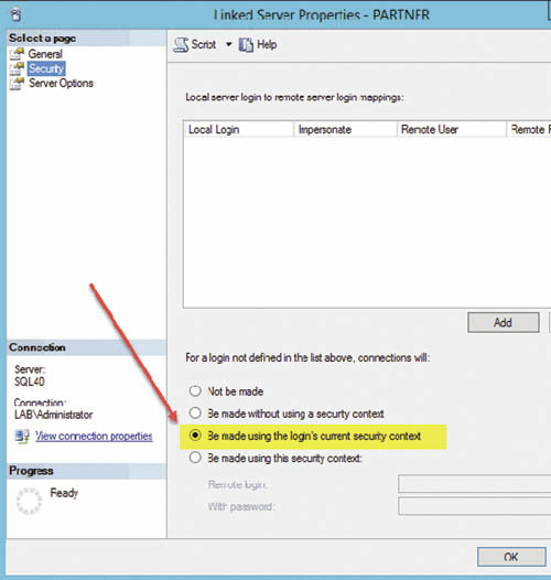 Свойства прилинкованных серверов