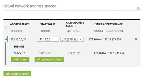 Несколько адресных пространств внутри виртуальной сети Azure
