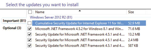 Выберите обновления, которые вы хотите установить