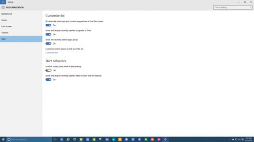 Персонализация начального меню