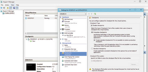 Контрольные точки производственных виртуальных машин