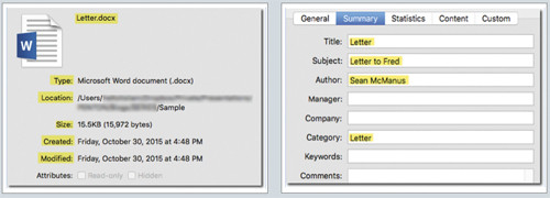 Информация о свойствах документа