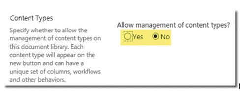 Изменение значения Allow Management of Content Types