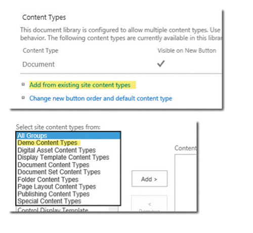 Выбор созданного типа содержимого