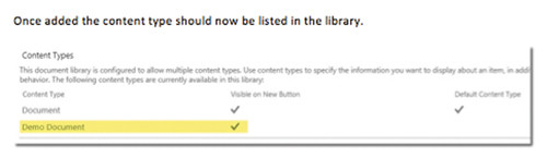 Добавленный тип содержимого в библиотеке