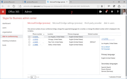 Список телефонных номеров, доступных для подписчика