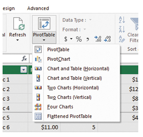 Возможный выбор вида сводных данных