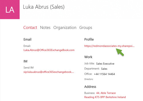 Указатель на профиль пользователя