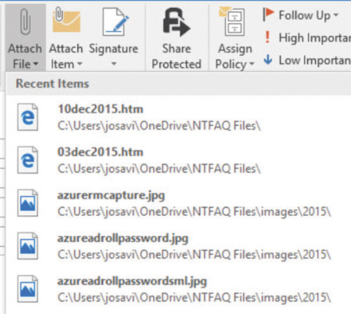 Новая функция присоединения файлов в Outlook 2016