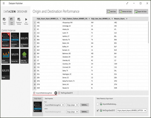 Страница Data View для элемента управления списком выбранных аэропортов вылета