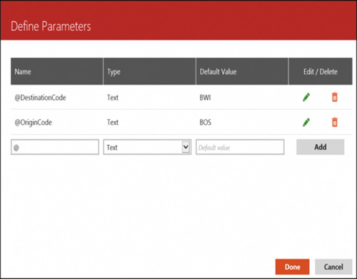 Страница определения параметров