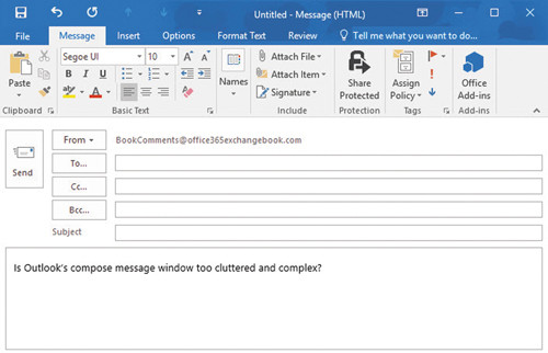 Создание нового сообщения в Outlook 2016