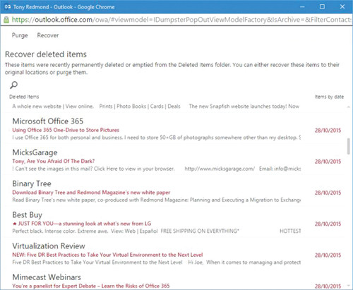 Восстановление удаленных элементов в OWA