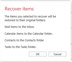 Извещение OWA о восстановлении элемента