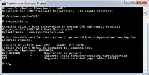 Запуск coreinfo.exe