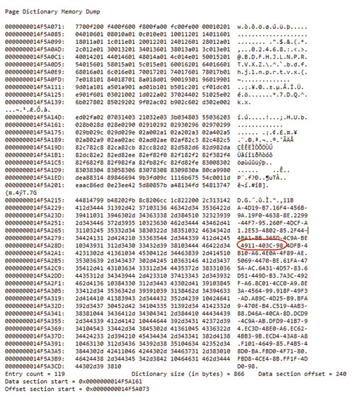 Словарь дампа страницы