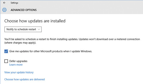 Выбор режима уведомления о перезагрузке при установке обновлений