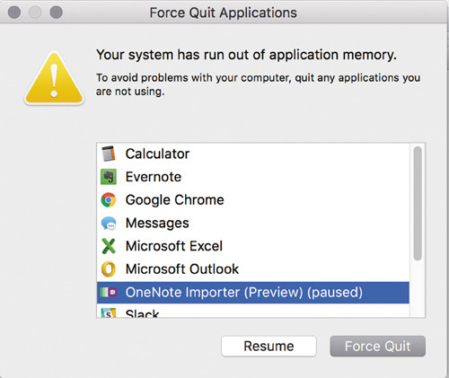 Сообщение  о нехватке памяти