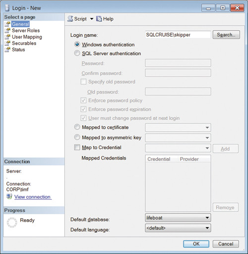 Настройка учетной записи пользователя SQL Server
