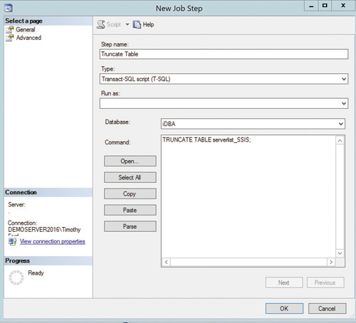 Создание шага усечения базы данных