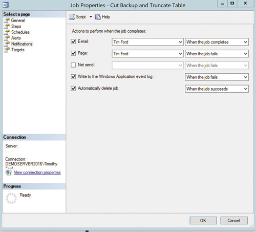 Окно настройки параметров уведомления
