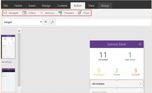 Связанные с компонентом действия