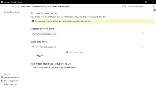 Сообщение об отключении BitLocker