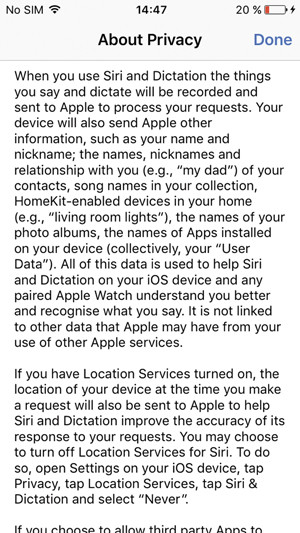 Запрос на обработку конфиденциальных данных в Siri