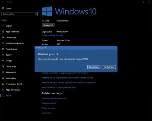 Перезагрузка после изменения имени компьютера