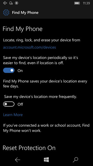 Включение функции сохранения местоположения на устройствах Windows 10 Mobile