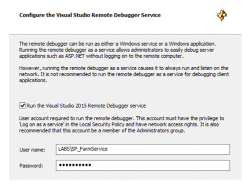 Указание учетной записи для отладки